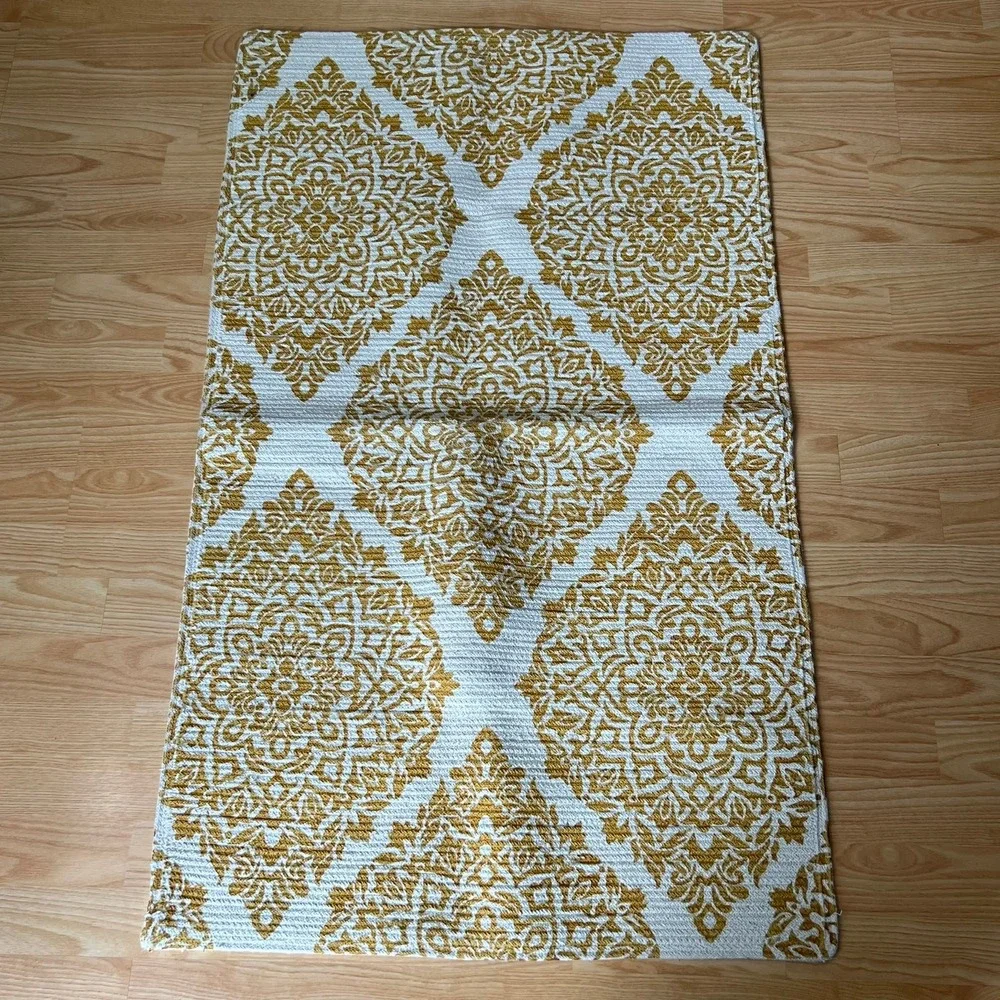 Printed Rug Home 27x45 Yellow NWOT Cotton Damask Mandala Accent